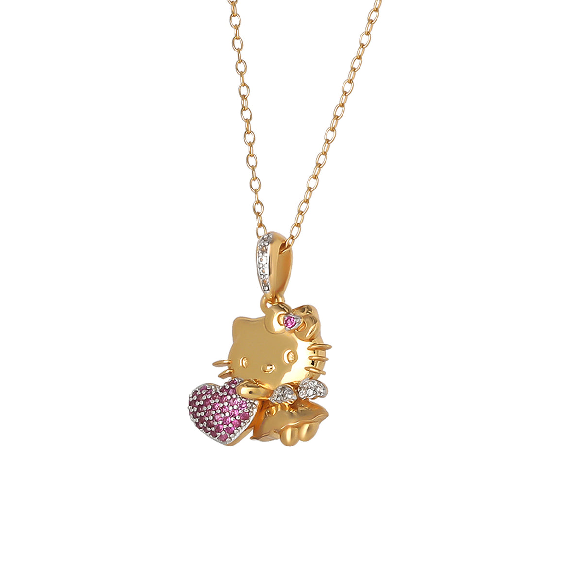 Hello Kitty 18" Two-Tone Gold Plated Angel Necklace (Pink & White Sapphire) Jewelry JACMEL JEWELRY INC