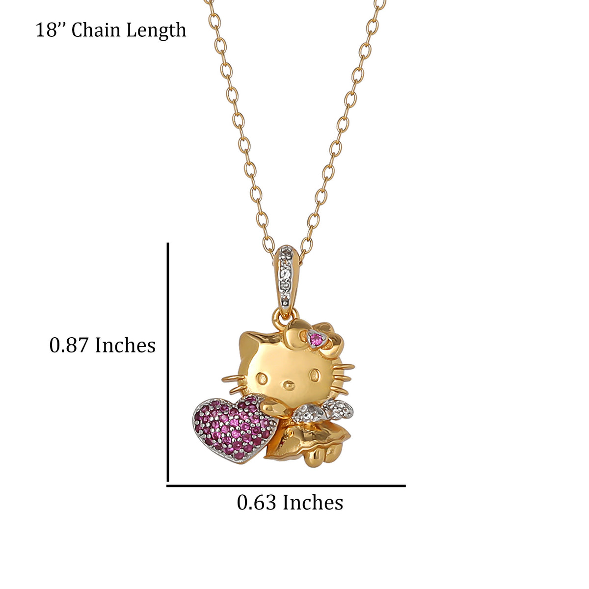 Hello Kitty 18" Two-Tone Gold Plated Angel Necklace (Pink & White Sapphire) Jewelry JACMEL JEWELRY INC