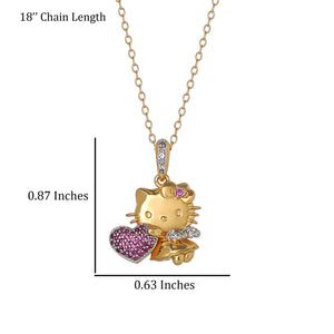 Hello Kitty 18" Two-Tone Gold Plated Angel Necklace (Pink & White Sapphire) Jewelry JACMEL JEWELRY INC