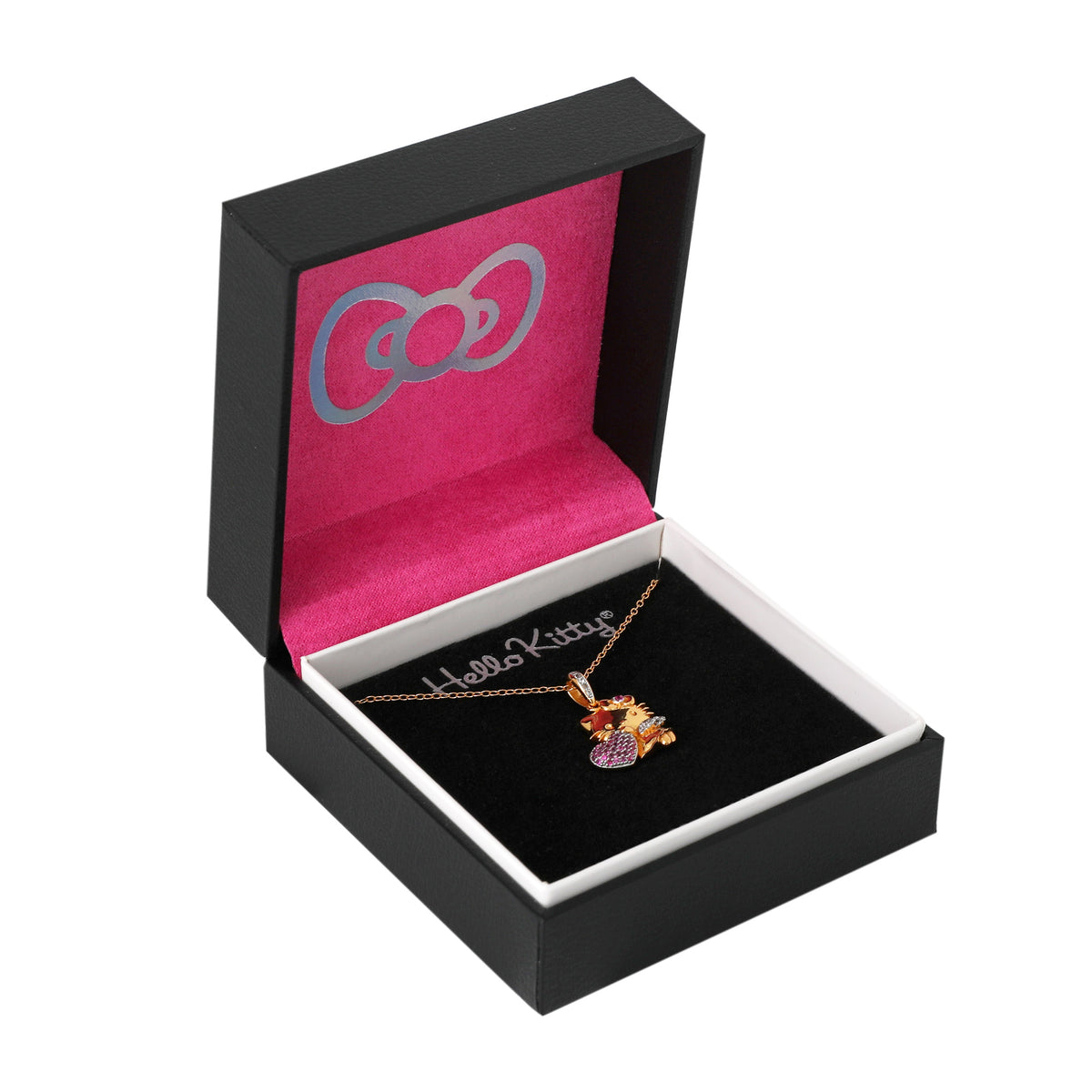 Hello Kitty 18" Two-Tone Gold Plated Angel Necklace (Pink & White Sapphire) Jewelry JACMEL JEWELRY INC