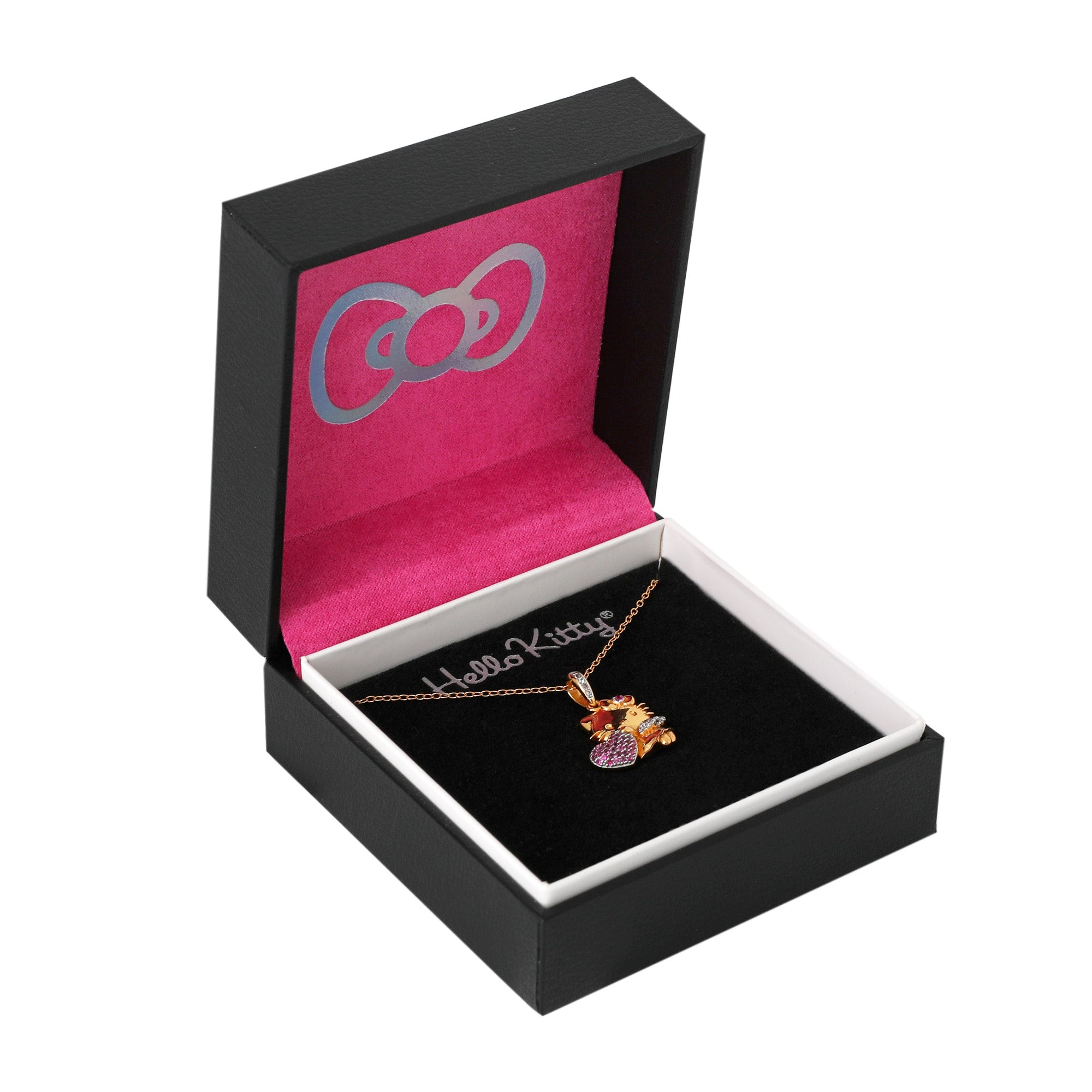 Hello Kitty 18" Two-Tone Gold Plated Angel Necklace (Pink & White Sapphire) Jewelry JACMEL JEWELRY INC