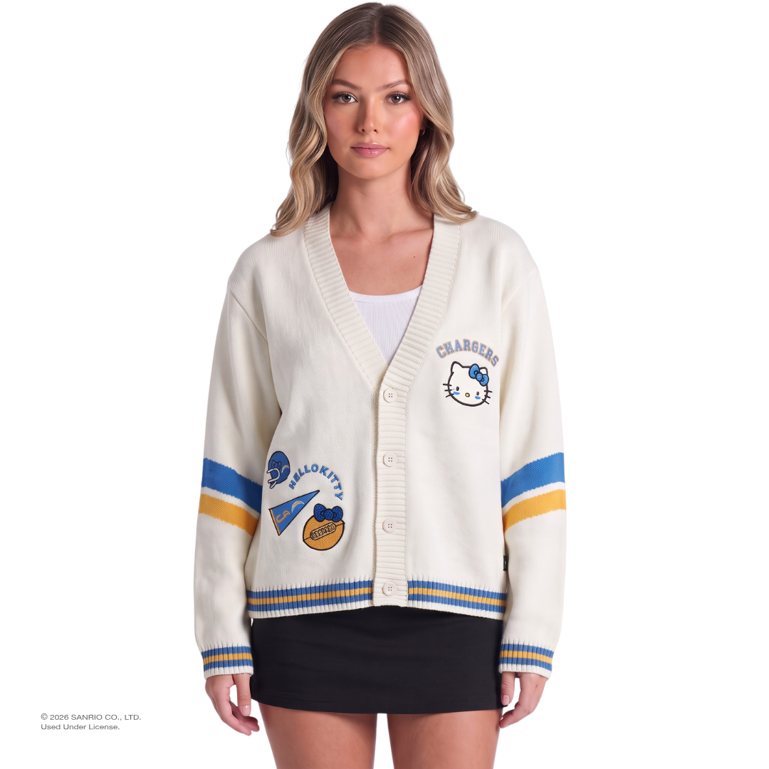 Hello Kitty x The Wild Collective Los Angeles Chargers Cropped Cardigan Apparel The Wild Collective