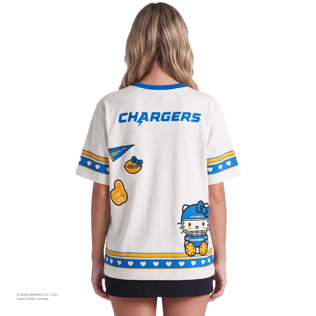 Hello Kitty x The Wild Collective Los Angeles Chargers Drop Shoulder Boyfriend Tee Apparel The Wild Collective