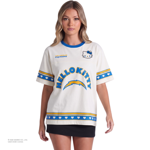 Hello Kitty x The Wild Collective Los Angeles Chargers Drop Shoulder Boyfriend Tee Apparel The Wild Collective
