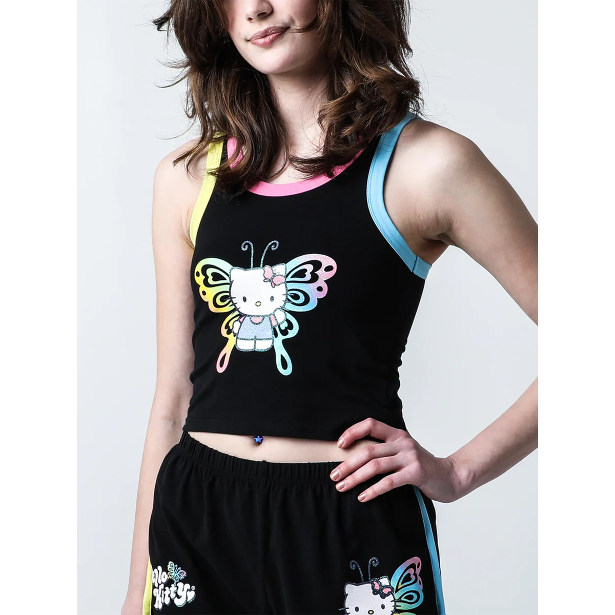 Hello Kitty x Dumbgood Butterfly Cropped Tank Apparel BIOWORLD   
