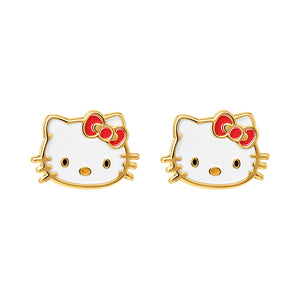 Hello Kitty 10K Yellow Gold Enamel Stud Earrings Jewelry JACMEL JEWELRY INC   