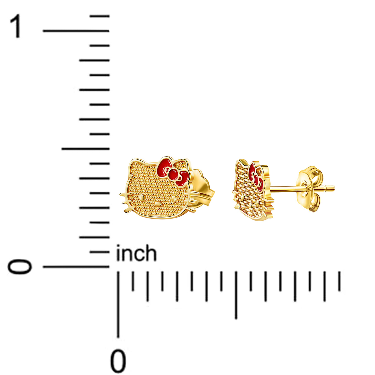 Hello Kitty 10K Yellow Gold Stud Earrings With Enamel Bow Jewelry JACMEL JEWELRY INC   