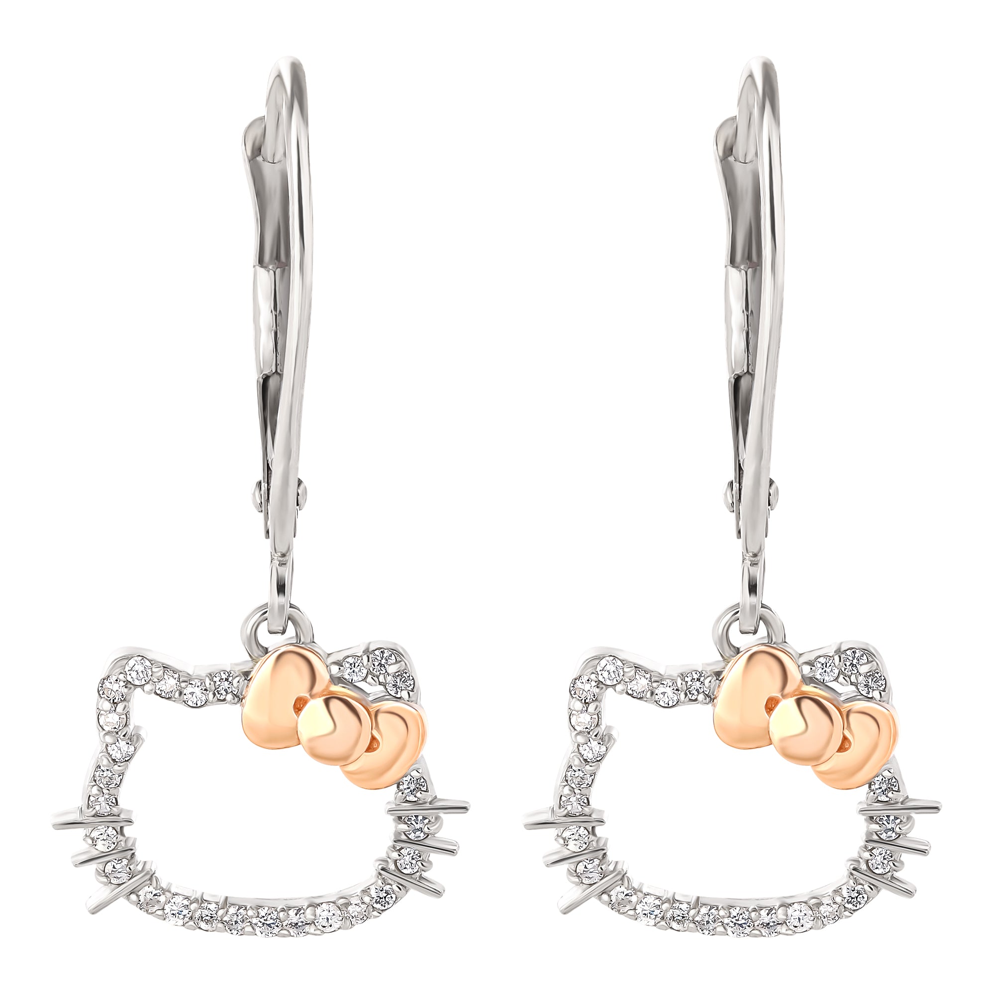 Hello Kitty 14K White Gold Diamond Drop Earrings Jewelry JACMEL JEWELRY INC   