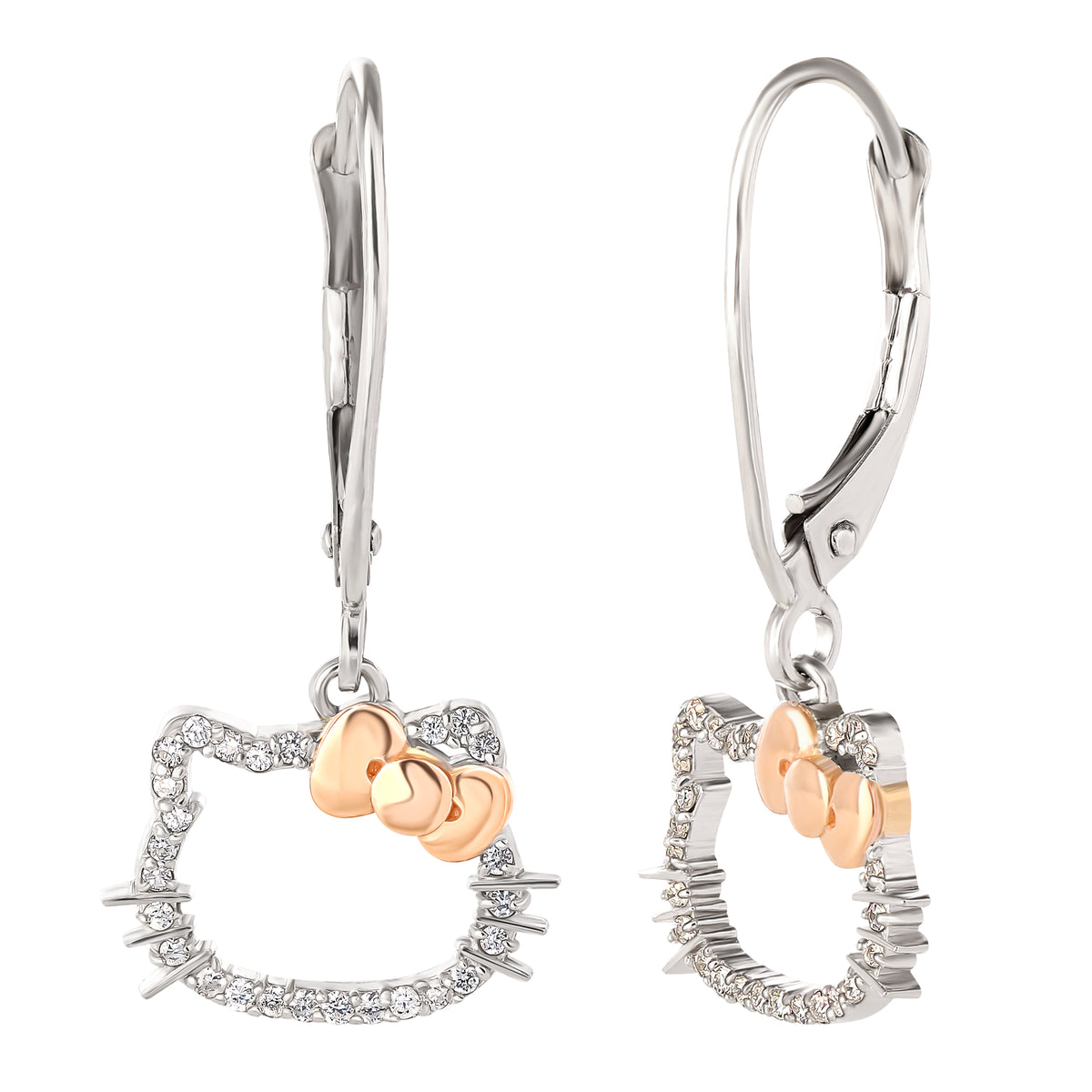 Hello Kitty 14K White Gold Diamond Drop Earrings Jewelry JACMEL JEWELRY INC   