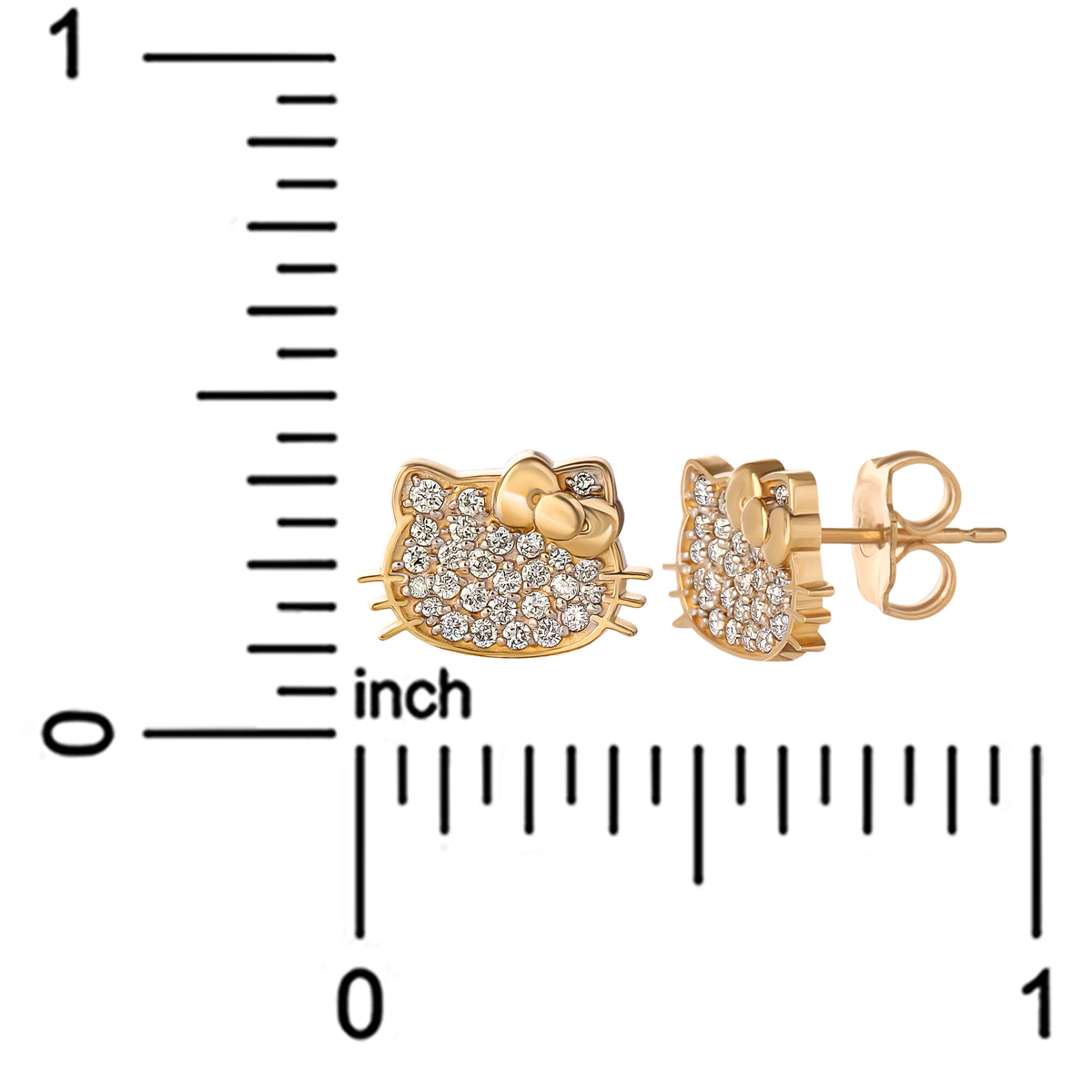 Hello Kitty 14K Yellow Gold Pavé Diamond Stud Earrings Jewelry JACMEL JEWELRY INC   