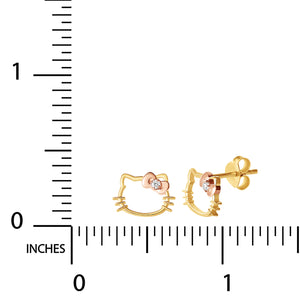 Hello Kitty Gold Plated Silhouette Diamond Stud Earrings Jewelry JACMEL JEWELRY INC   