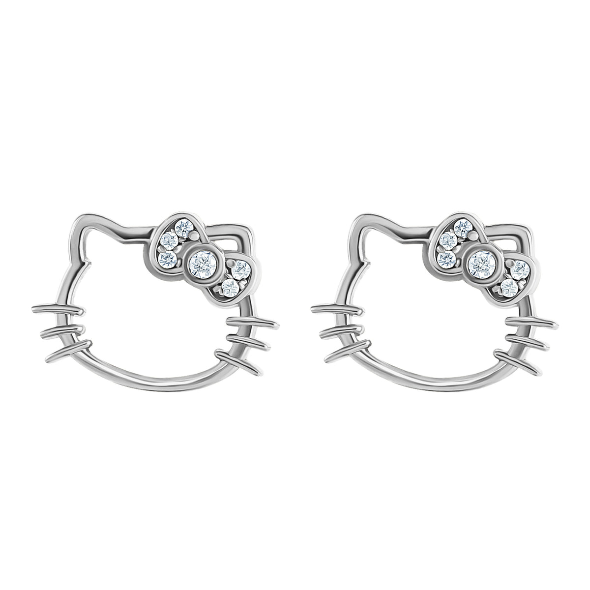 Hello Kitty Sterling Silver Silhouette Diamond Stud Earrings Jewelry JACMEL JEWELRY INC   