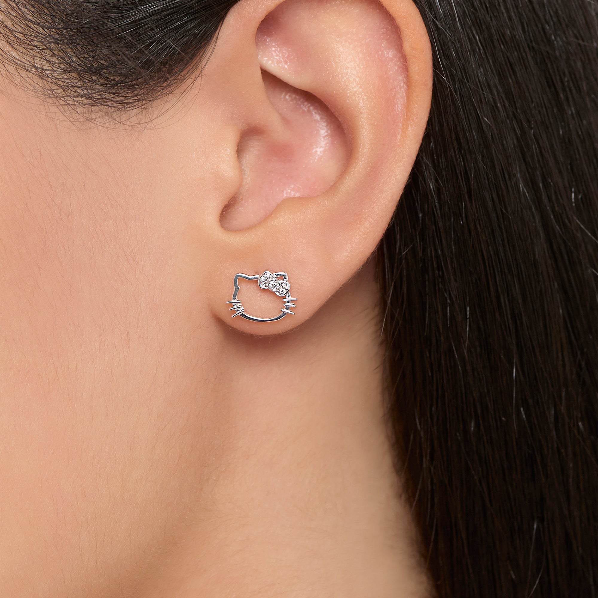 Hello Kitty Sterling Silver Silhouette Diamond Stud Earrings Jewelry JACMEL JEWELRY INC   