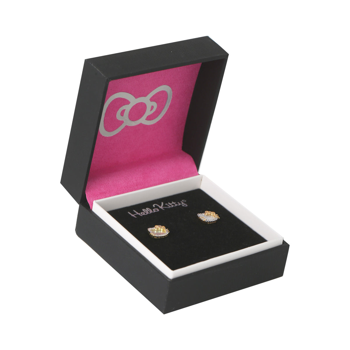 Hello Kitty Two-Tone Gold Plated Stud Earrings (Diamond & Mother of Pearl) Jewelry JACMEL JEWELRY INC