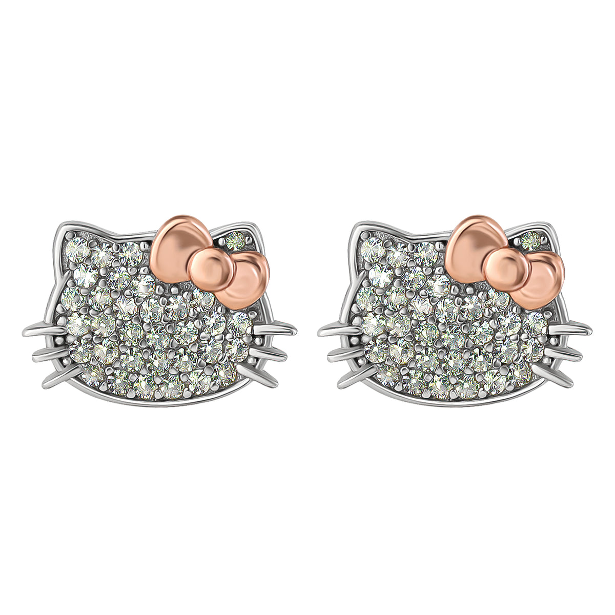 Hello Kitty Two-Tone Gold Plated Stud Earrings (White Sapphire) Jewelry JACMEL JEWELRY INC