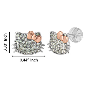 Hello Kitty Two-Tone Gold Plated Stud Earrings (White Sapphire) Jewelry JACMEL JEWELRY INC