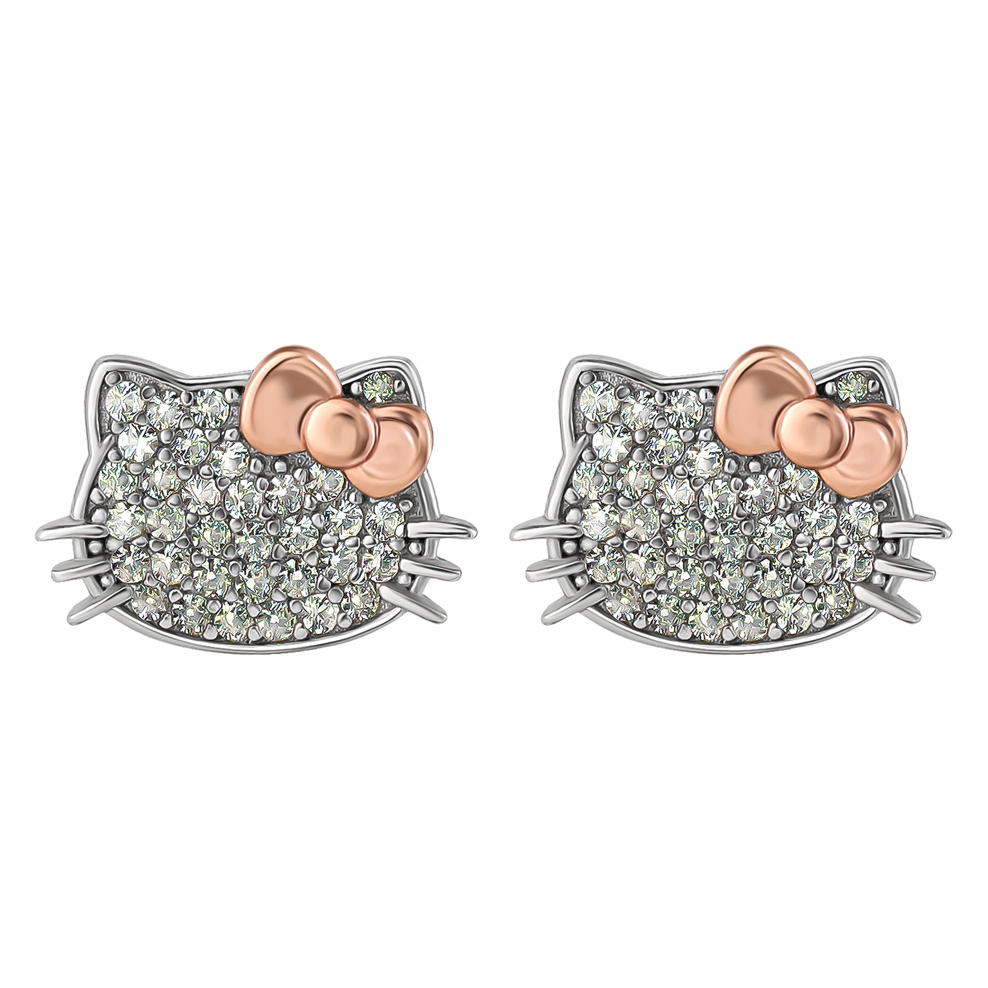 Hello Kitty Two-Tone Gold Plated Stud Earrings (White Sapphire) Jewelry JACMEL JEWELRY INC