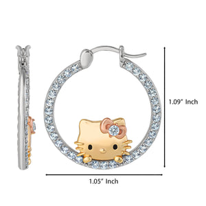 Hello Kitty Two-Tone Gold Plated Hoop Earrings (White Sapphire) Jewelry JACMEL JEWELRY INC