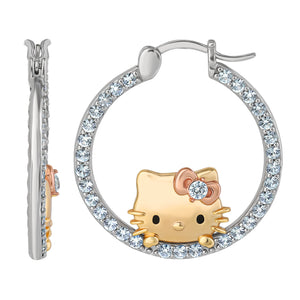 Hello Kitty Two-Tone Gold Plated Hoop Earrings (White Sapphire) Jewelry JACMEL JEWELRY INC