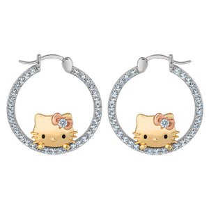 Hello Kitty Two-Tone Gold Plated Hoop Earrings (White Sapphire) Jewelry JACMEL JEWELRY INC