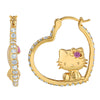 Hello Kitty Gold Plated Heart-Shaped Hoop Earrings (Pink & White Sapphire) Jewelry JACMEL JEWELRY INC