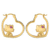Hello Kitty Gold Plated Heart-Shaped Hoop Earrings (Pink & White Sapphire) Jewelry JACMEL JEWELRY INC