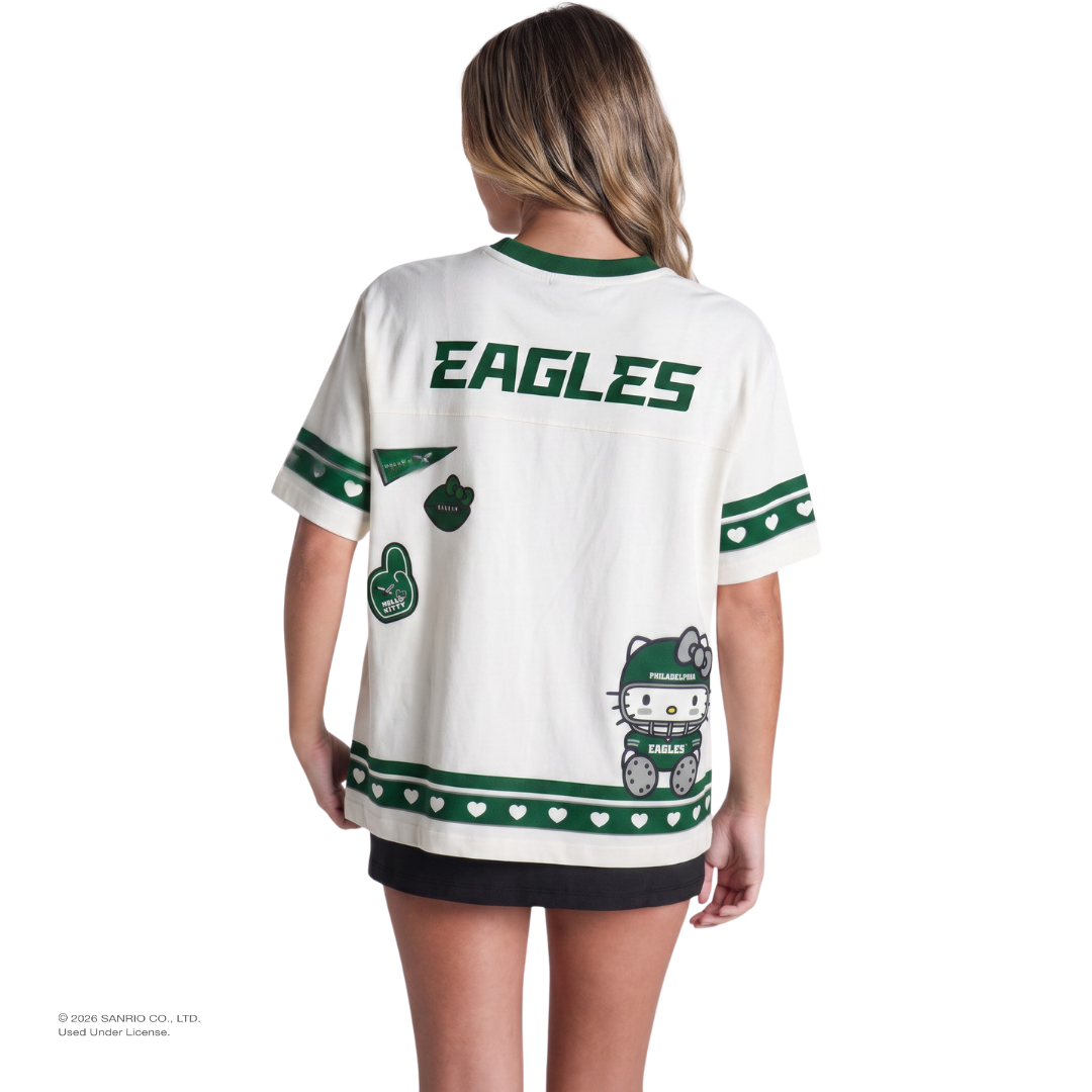Hello Kitty x The Wild Collective Philadelphia Eagles Drop Shoulder Boyfriend Tee Apparel The Wild Collective