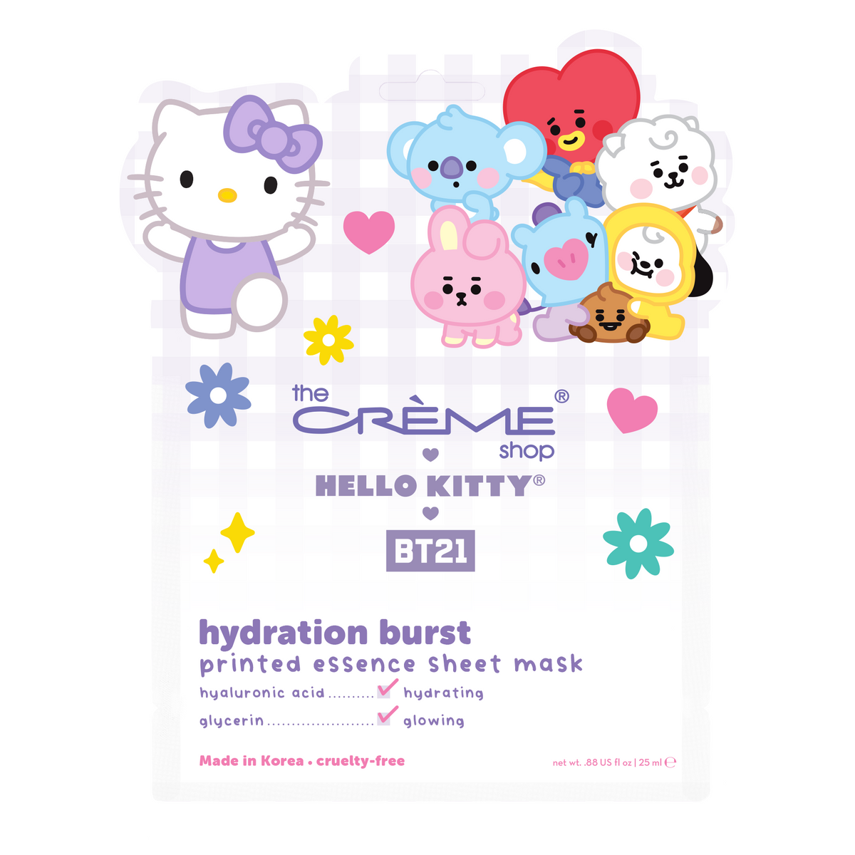 Hello Kitty &amp; BT21 Hydration Burst Printed Essence Sheet Mask Beauty The Crème Shop   