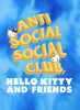 Collaborative design of 'Anti Social Social Club' and Hello Kitty on a blue tie-dye background
