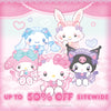 Four cute cartoon characters on a pink background with promotional text.