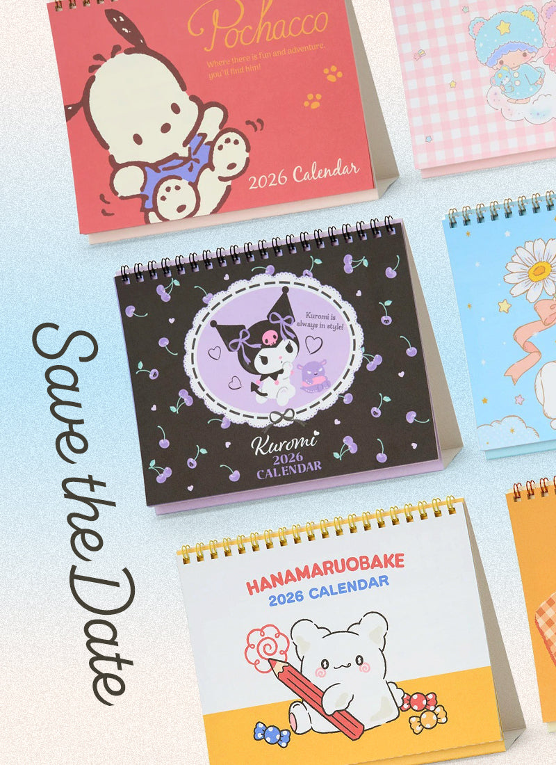 Collection of colorful calendars with cute designs on a light blue background.