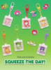 Collection of colorful keychains with Sanrio characters on a green background.