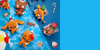 Gingerbread-themed Sanrio Plush and candies on a blue background with 'Christmas in June' text.