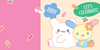 Cute artwork under a green speech bubble that says “LET’S CELEBRATE!” on a pale beige polka-dot background. Small decorative icons including a rainbow, ice cream cone, and music note appear around them.