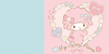 My Sweet Piano Character Artwork against a pink background with flowers and bows.