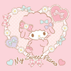 My Sweet Piano Character Artwork against a pink background with flowers and bows.