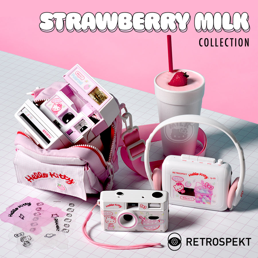 Image of Hello Kitty x Retrospekt Strawberry Milk Collection.