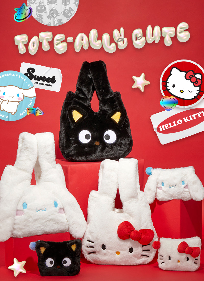 Image of Sanrio Tote-ally Cute Fur Tote and Pouch Collection.