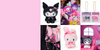 Collage of various Sanrio character products on a pink background