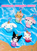 Hello Kitty and Friends Mermaid Shimmer Series Plush Mascots displayed on a blue water background.
