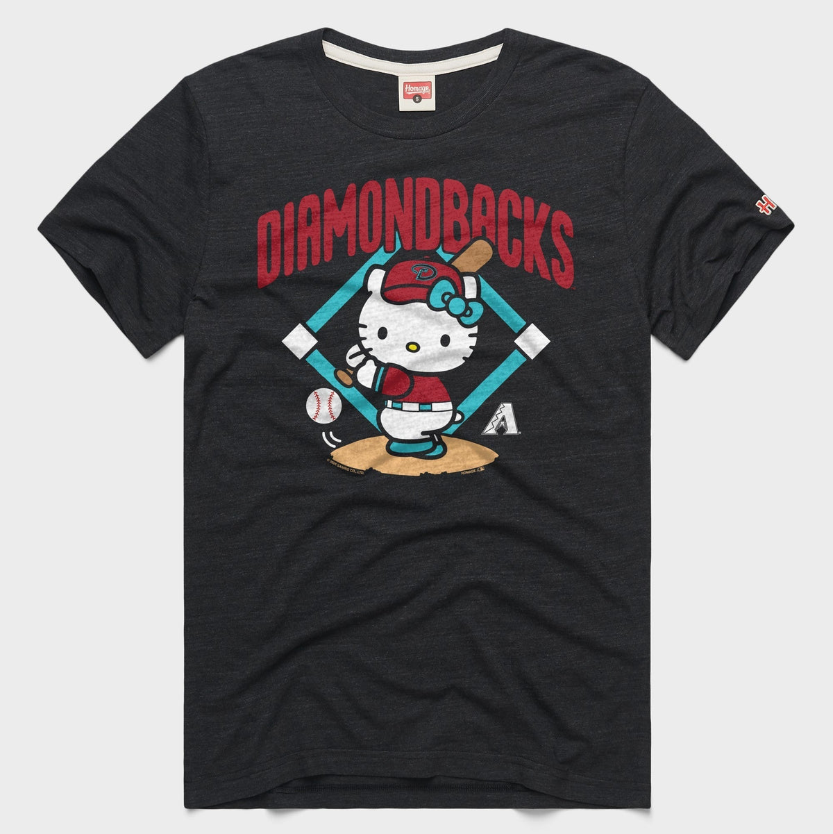 Hello Kitty x Arizona Diamondbacks Swing Tee (Adult - Unisex) Apparel HOMAGE Charcoal XS