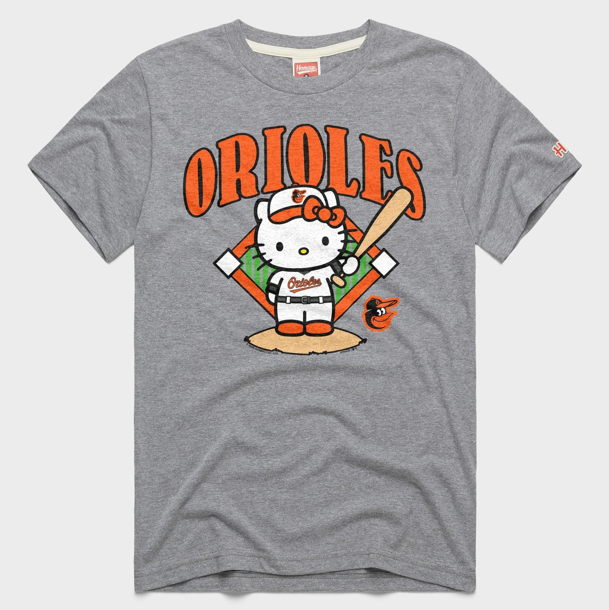 Hello Kitty x Baltimore Orioles Batter Tee (Adult - Unisex) Apparel HOMAGE Grey XS
