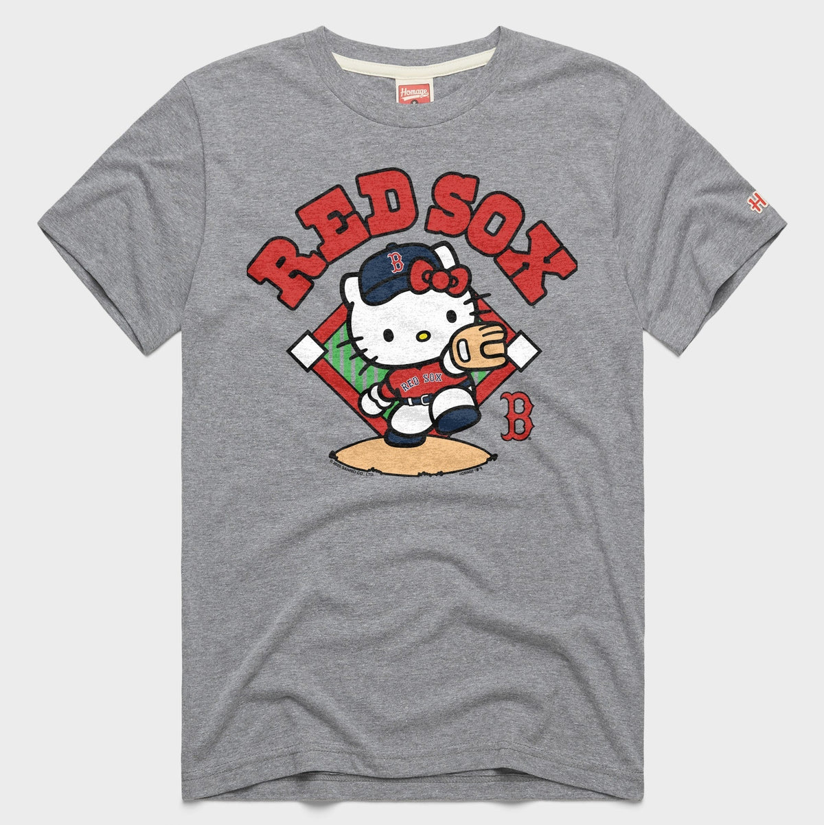 Hello Kitty x Boston Red Sox Throw Tee (Adult - Unisex) Apparel HOMAGE Grey XS