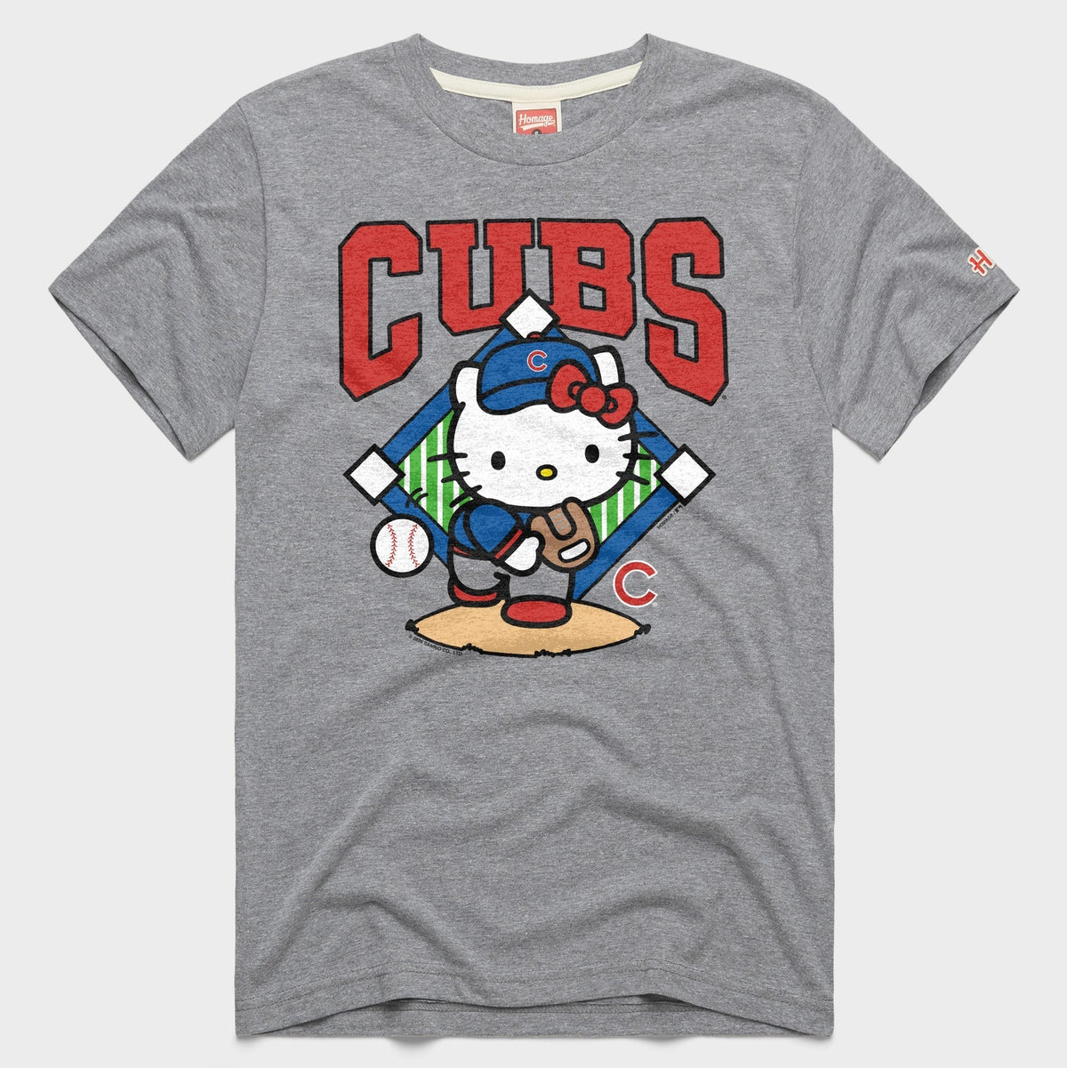 Hello Kitty x Chicago Cubs Pitch Tee (Adult - Unisex) Apparel HOMAGE Grey XS