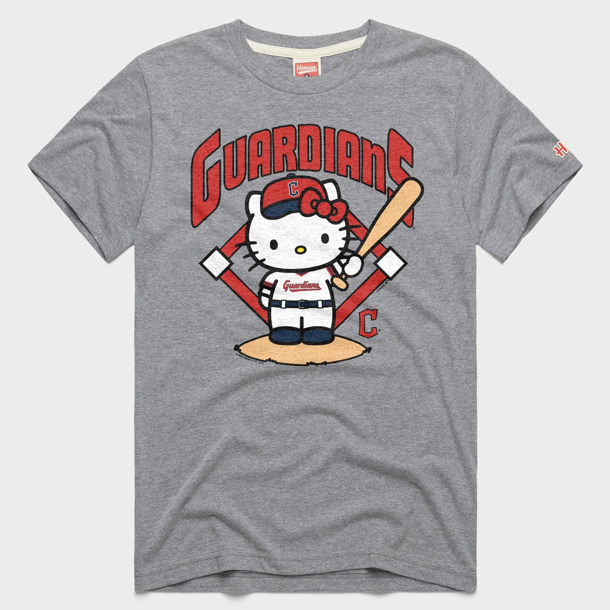 Hello Kitty x Cleveland Guardians Batter Tee (Adult- Unisex) Apparel HOMAGE Grey XS