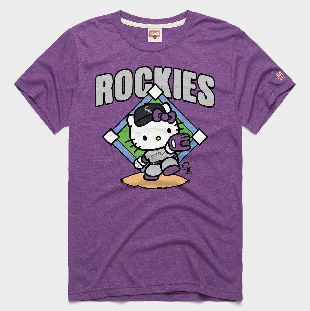 Hello Kitty x Colorado Rockies Throw Tee (Adult- Unisex) Apparel HOMAGE Royal Purple XS