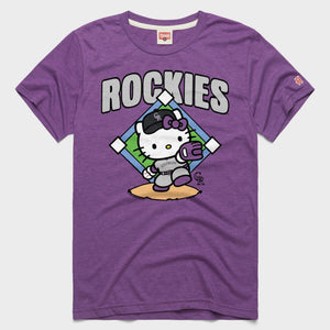 Hello Kitty x Colorado Rockies Throw Tee (Adult- Unisex) Apparel HOMAGE Royal Purple XS