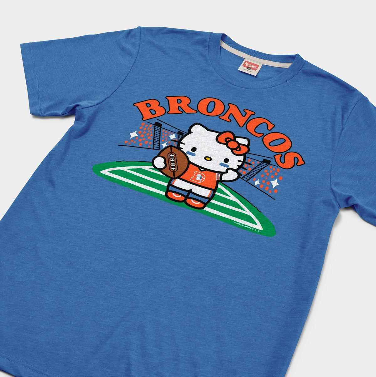 Hello Kitty x Denver Broncos Retro Football Tee (Adult- Unisex) Apparel HOMAGE