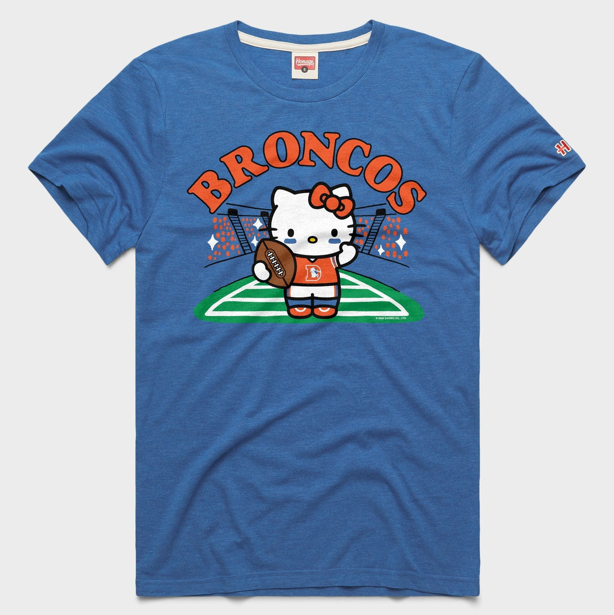 Hello Kitty x Denver Broncos Retro Football Tee (Adult- Unisex) Apparel HOMAGE Royal Blue XS