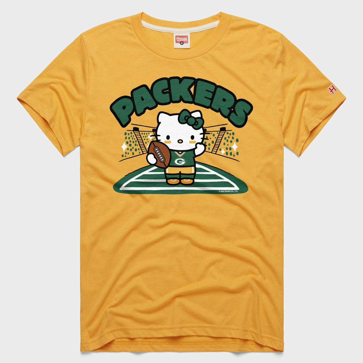 Hello Kitty x Green Bay Packers Football Tee (Adult- Unisex) Apparel HOMAGE Gold XS